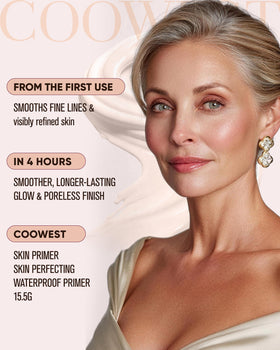 Coowest primer texture close-up revealing velvety, lightweight finish that blurs pores and fine lines