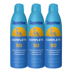 Coppertone bottle front view showing SPF 50 protection and benefits