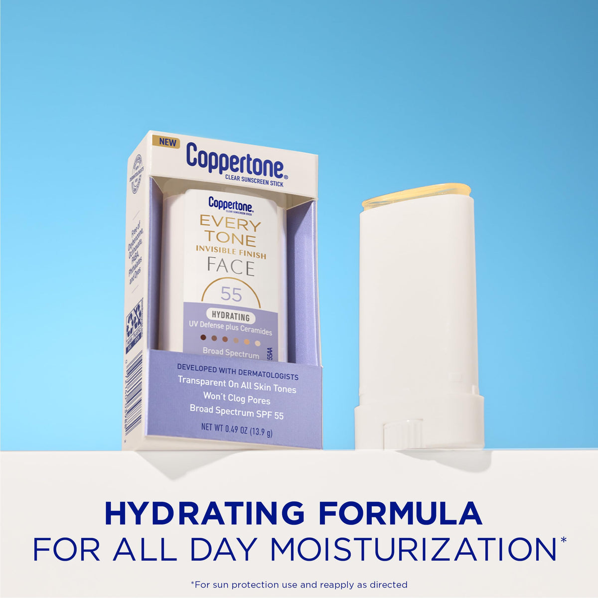 Coppertone stick twist mechanism visible for mess-free reapplication benefit