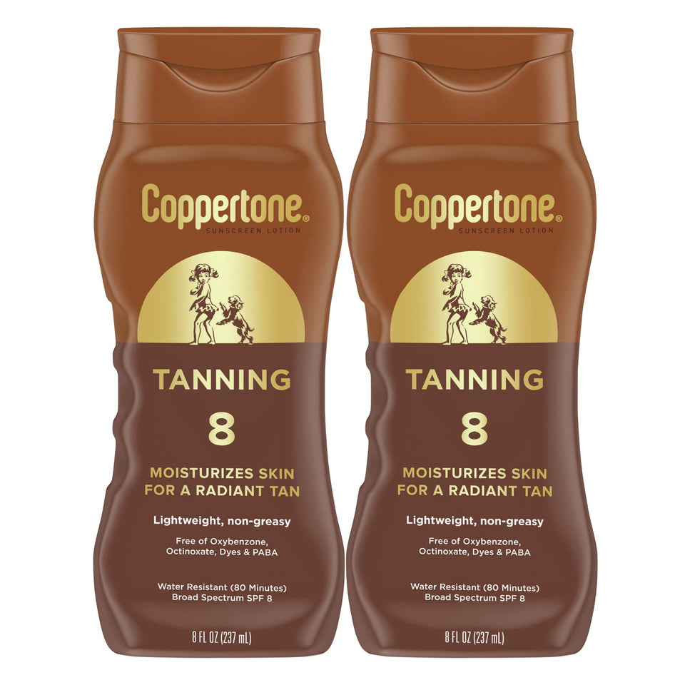 Coppertone front packaging showing SPF 8 and lightweight tanning benefit