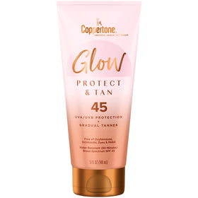 Coppertone front packaging showing SPF 45 and gradual tan benefits