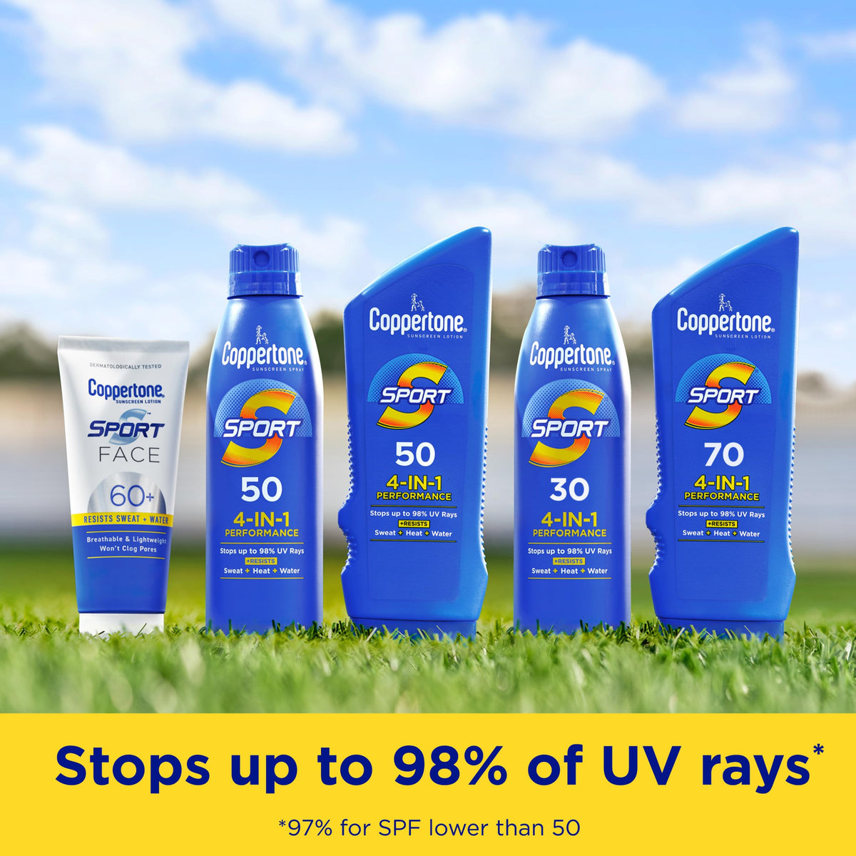 Runner applying Coppertone SPORT sunscreen before outdoor exercise