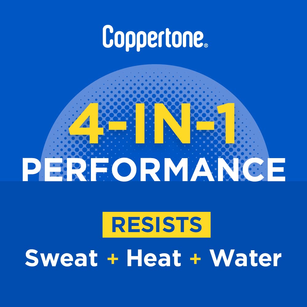 Coppertone sprayed on arm demonstrating water resistant protection