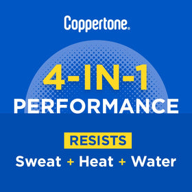 Coppertone sprayed on arm demonstrating water resistant protection