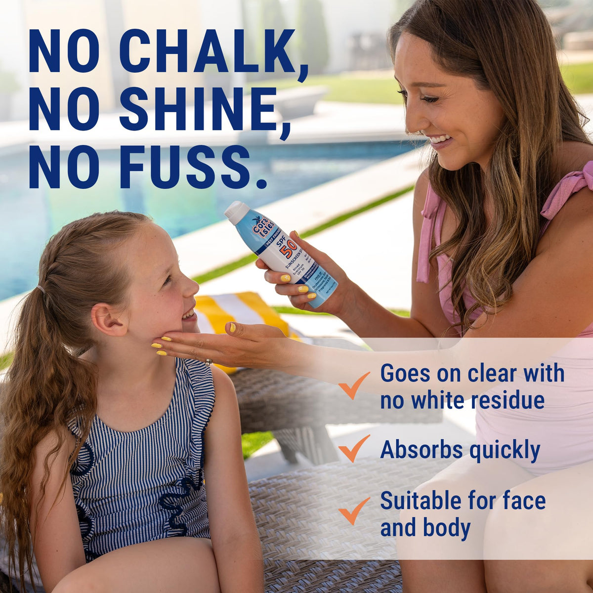 Coral Isles sunscreen being sprayed on arm for easy application benefit