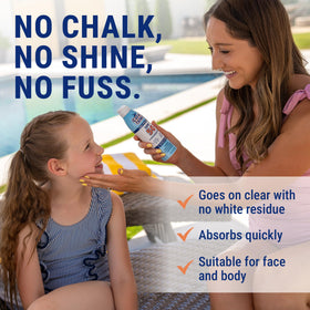 Coral Isles sunscreen being sprayed on arm for easy application benefit