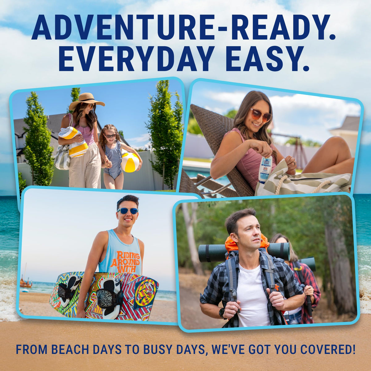 Coral Isles on beach towel lifestyle scene promoting family sun safety