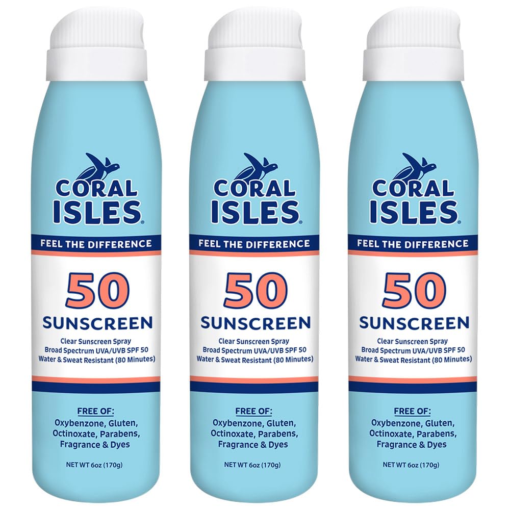 Coral Isles front packaging showing SPF 50 and reef‑safe claim benefits
