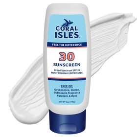 Coral Isles front packaging showing SPF 30 and reef-safe benefit