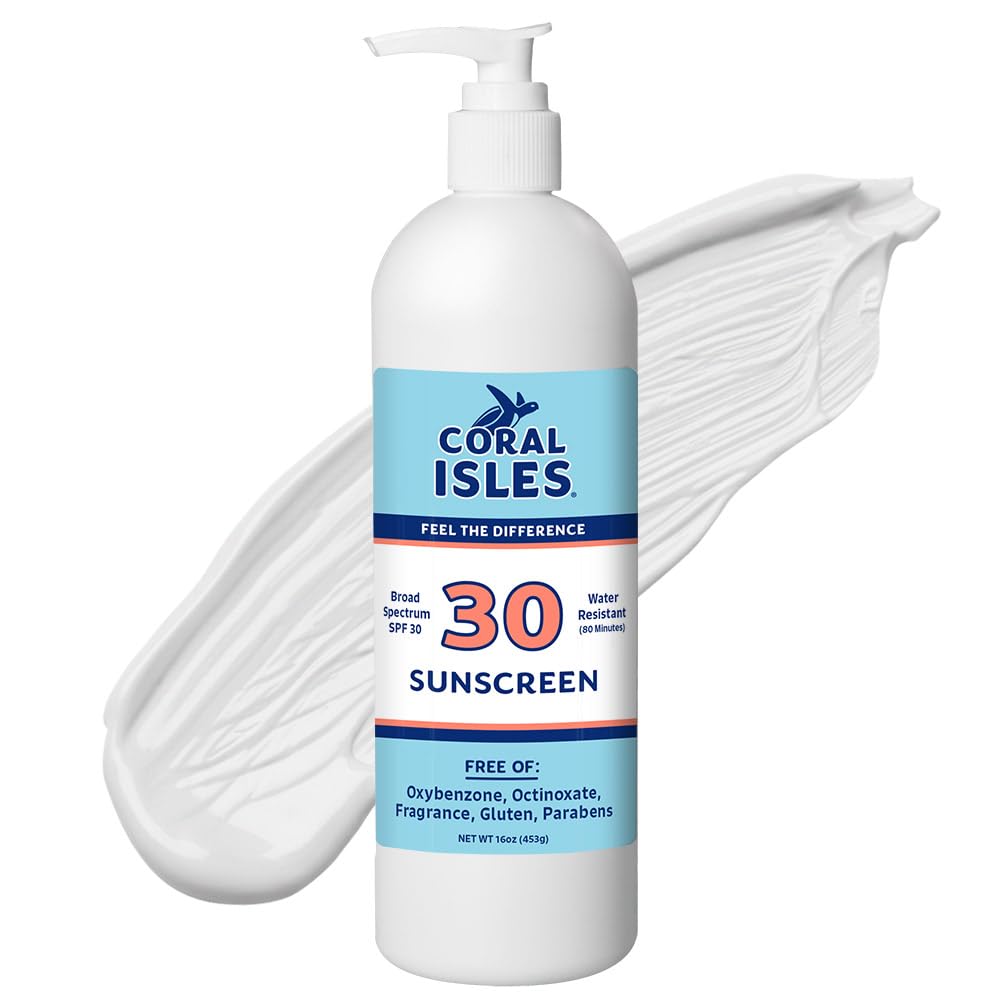 Coral Isles front packaging showing SPF 30 label and reef-safe benefit