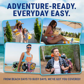 Coral Isles bottle next to sunglasses showing travel-friendly size