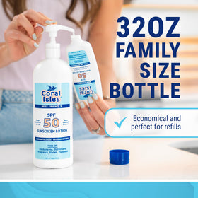 Coral Isles quart bottle beside hand showing size and convenient volume