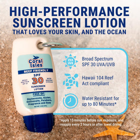 Coral Isles sunscreen texture close-up highlighting lightweight non-greasy finish