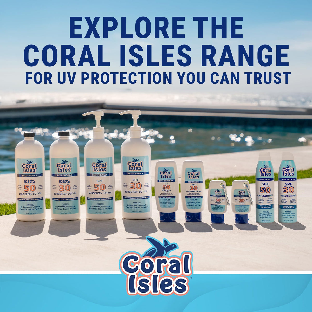 Coral Isles splash demo showing water resistant formula for swimming and sports