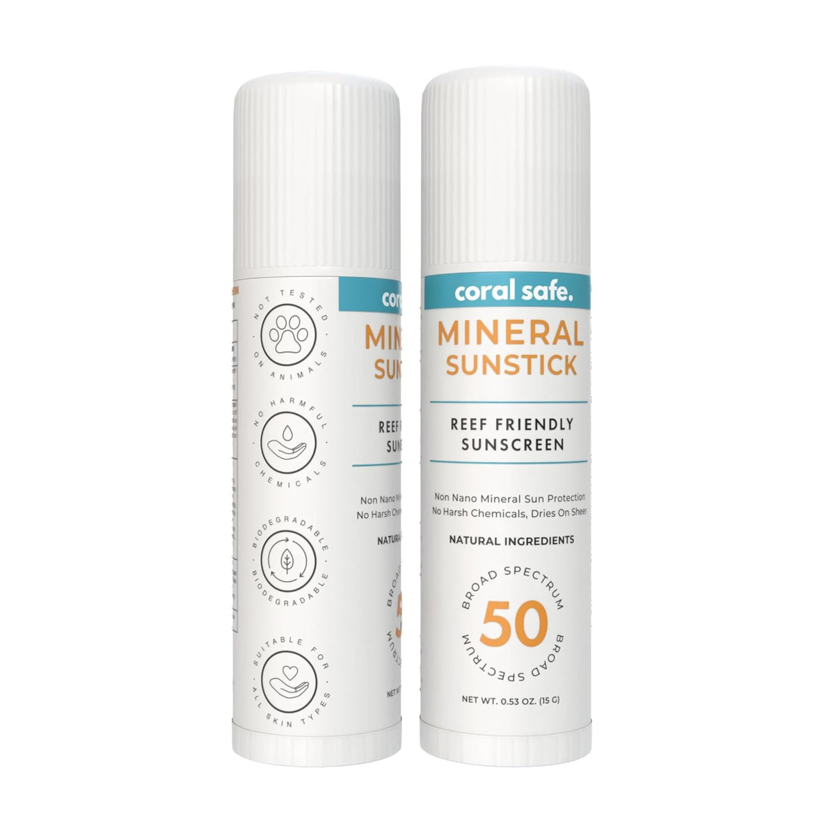 Coral Safe face stick front packaging showing SPF 50 protection and reef-safe claim