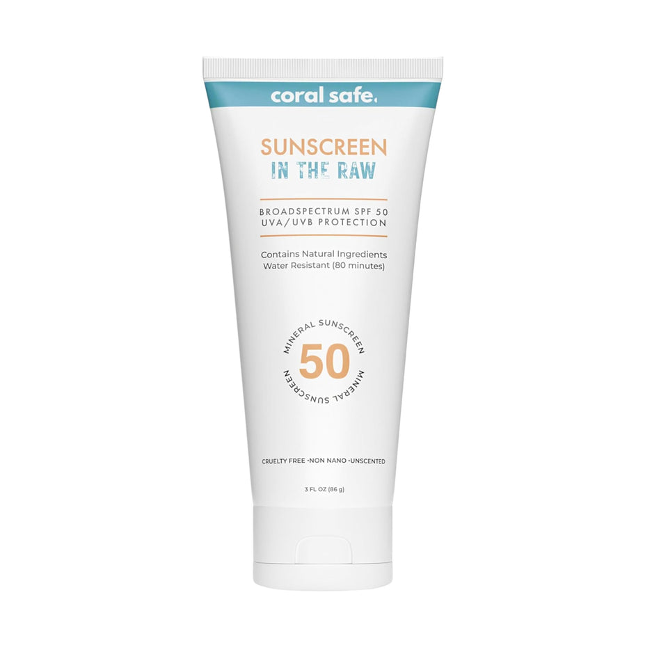 Coral Safe front packaging showing SPF 50 and reef-safe benefits