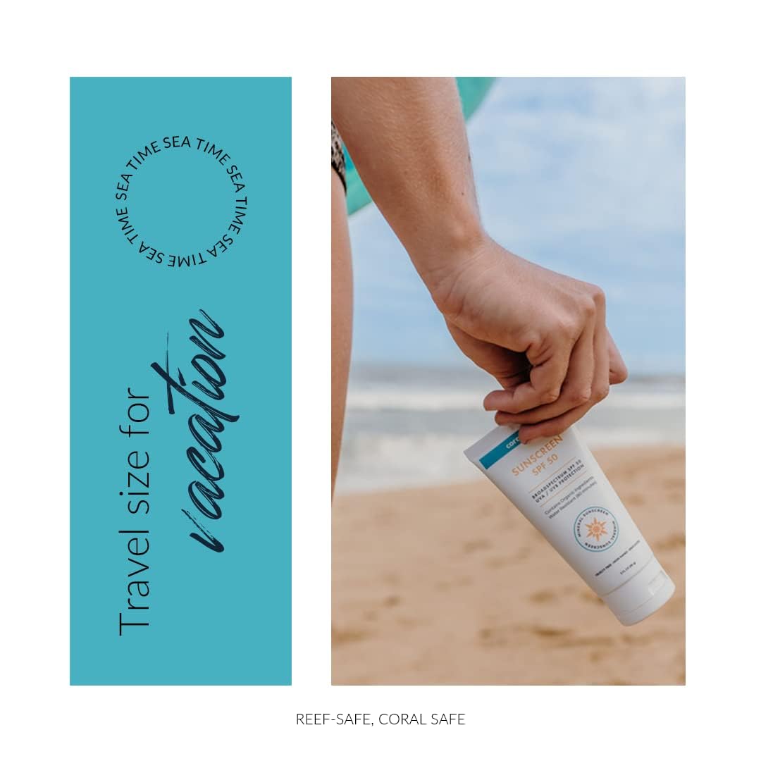 Coral Safe tucked into travel pouch showing packable sunscreen for trips