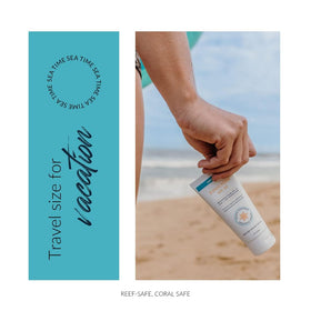 Coral Safe tucked into travel pouch showing packable sunscreen for trips