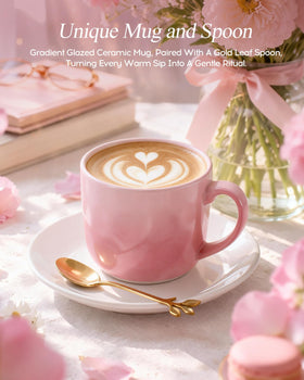 Coralogo plush coral fleece socks paired with pink ceramic mug to highlight warmth and beverage use