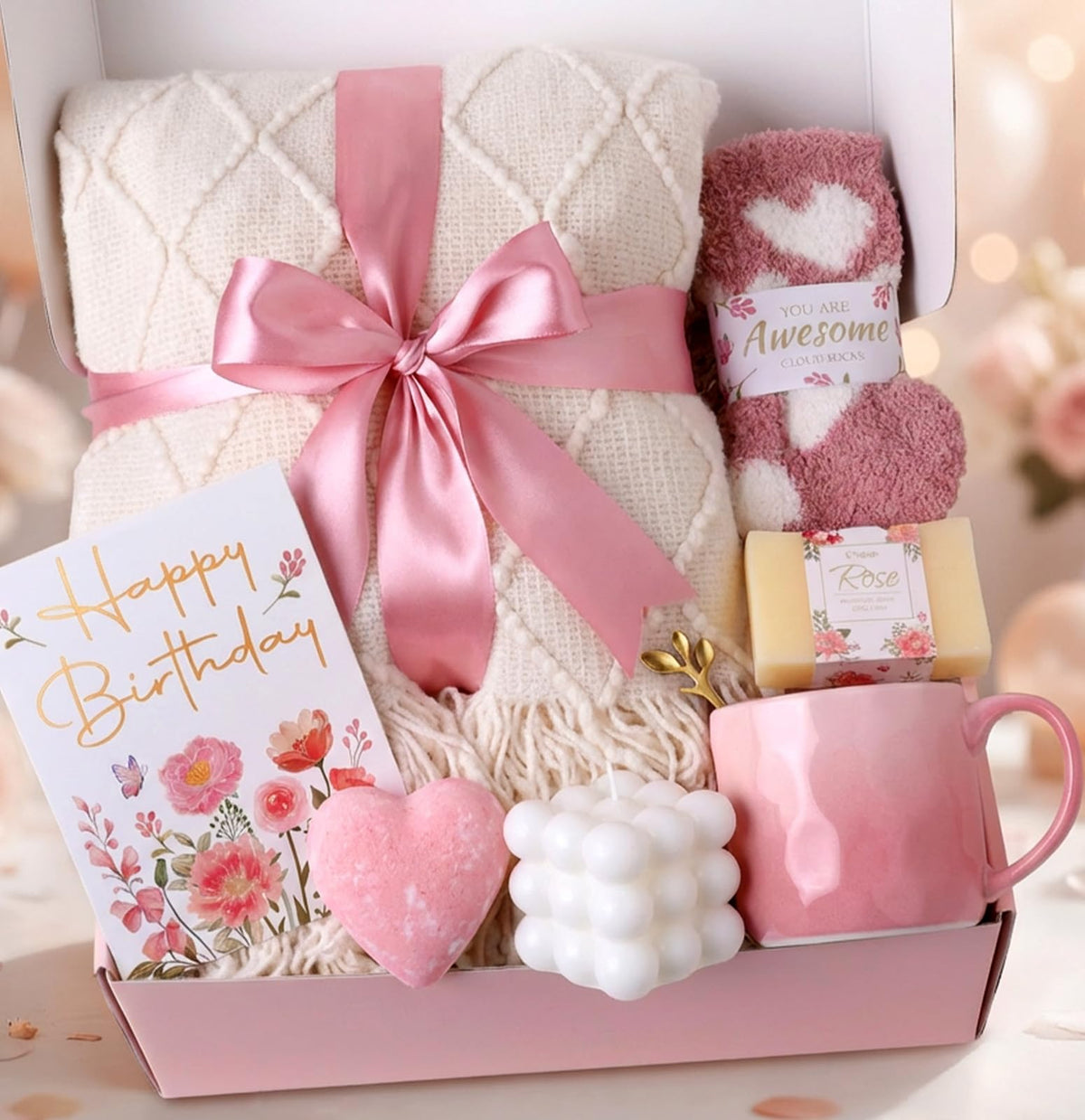 Coralogo rose gift box front view showing elegant gold lettering and floral design, perfect presentation