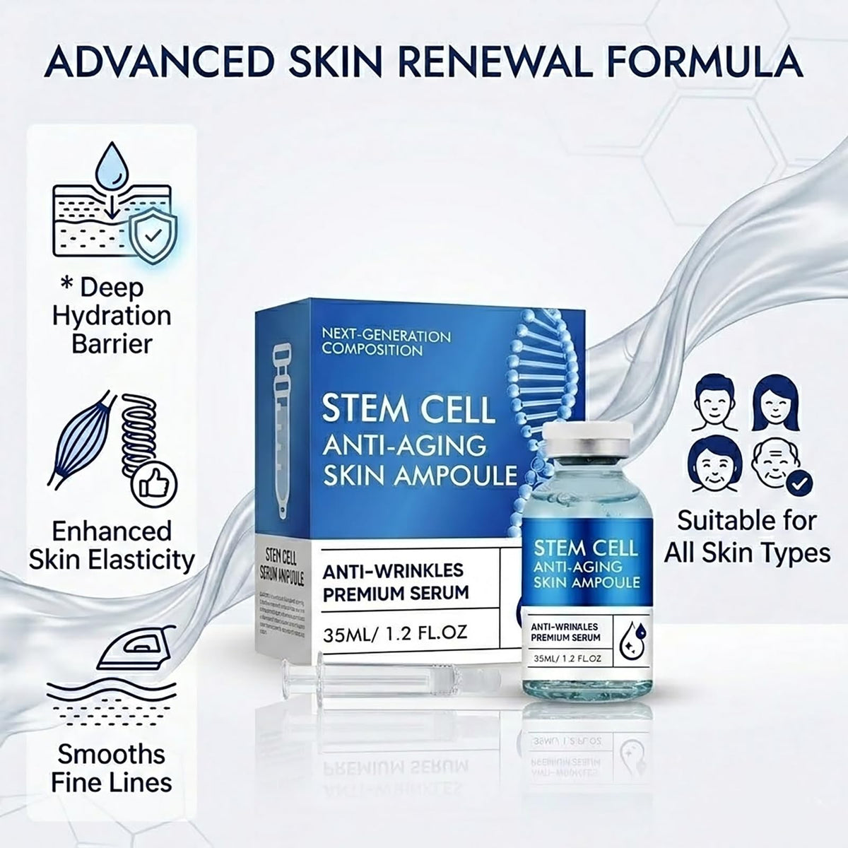 Coregnosis serum applied to cheeks showing hydration and smoothing benefit