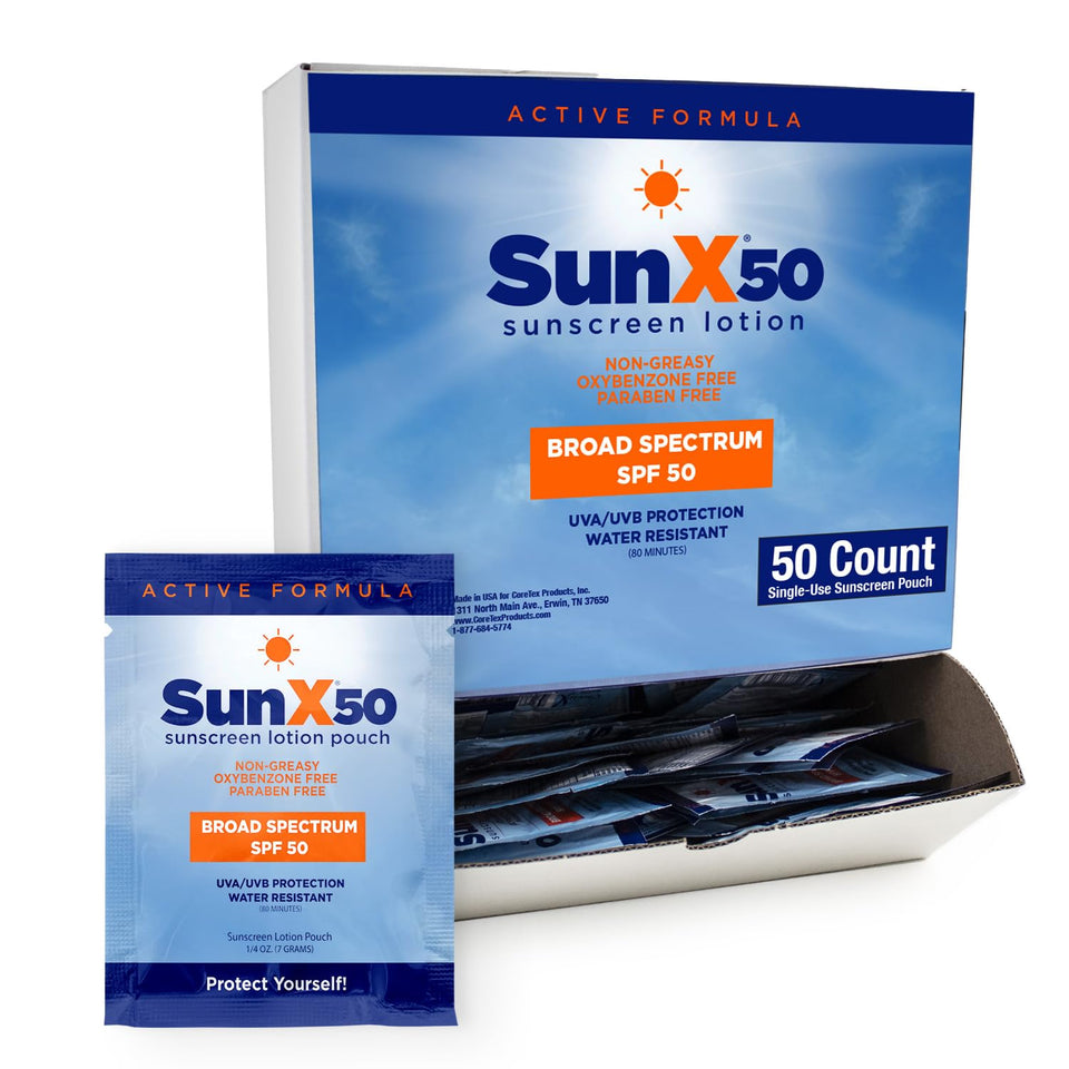 CoreTex Sun X 50 front packet showing branding and SPF 50 protection