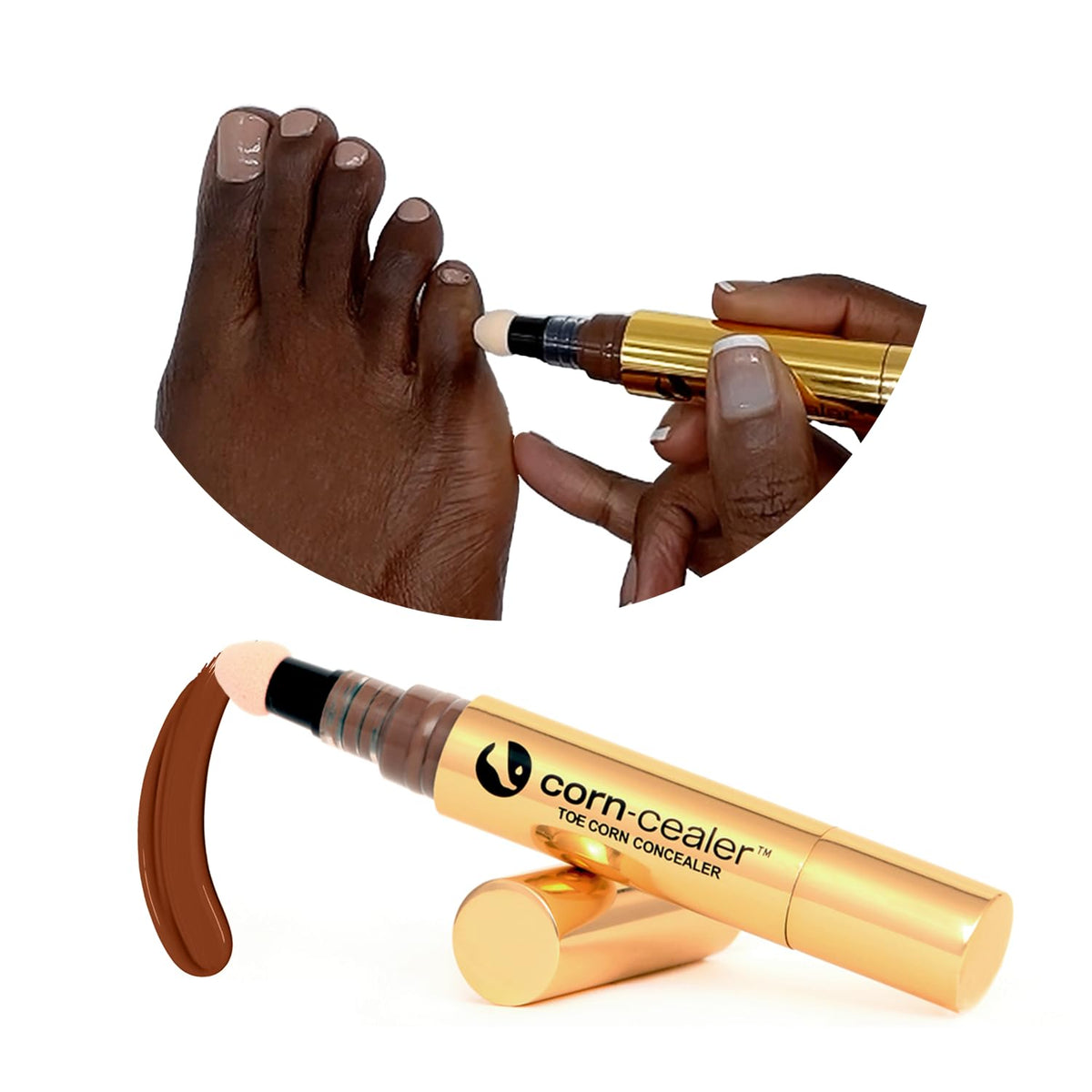 CORN-CEALER front packaging showing compact concealer, easy carry