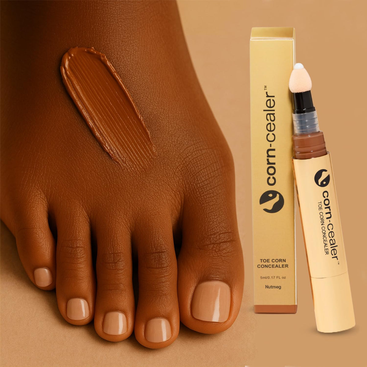 CORN-CEALER next to coin showing compact size for purse-ready touch-up convenience benefit