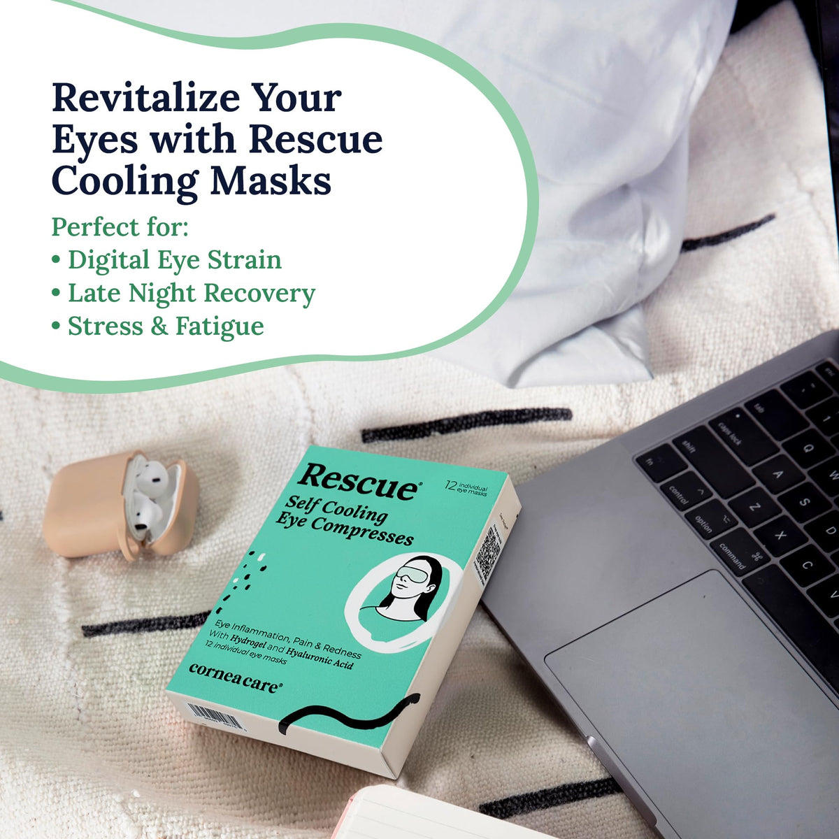 Person using CorneaCare Rescue on closed eyes for quick soothing relief