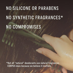 Corpus conditioner in shower being applied to hair demonstrating detangling and softness
