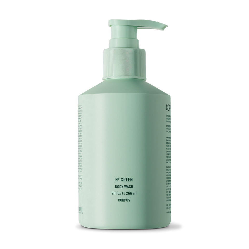 Corpus Nº Green front bottle showing clean design and recyclable packaging benefit