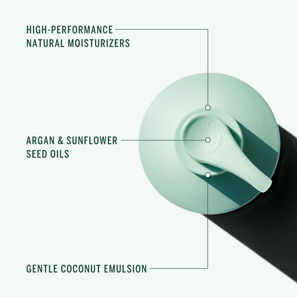 Corpus Nº Green pump dispensing product illustrating easy use and controlled amount
