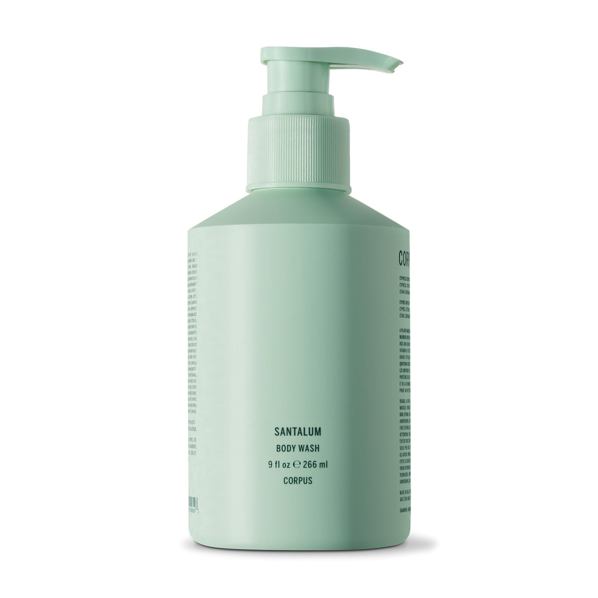 Corpus Santalum front bottle showing clean packaging and recyclable box benefit