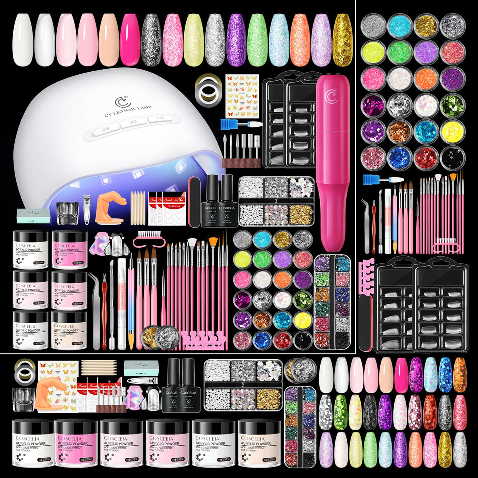 COSCELIA kit front packaging showing complete acrylic set for easy home manicures