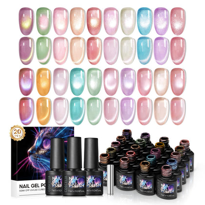 COSCELIA front packaging showing 20 vibrant cat eye shades and kit contents benefit salon-style results