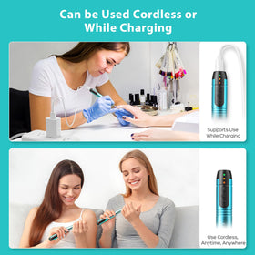 COSLUS C20 in use during a manicure showing precise filing and quiet operation