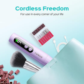 COSLUS kit packed in travel case ready for on-the-go nail care