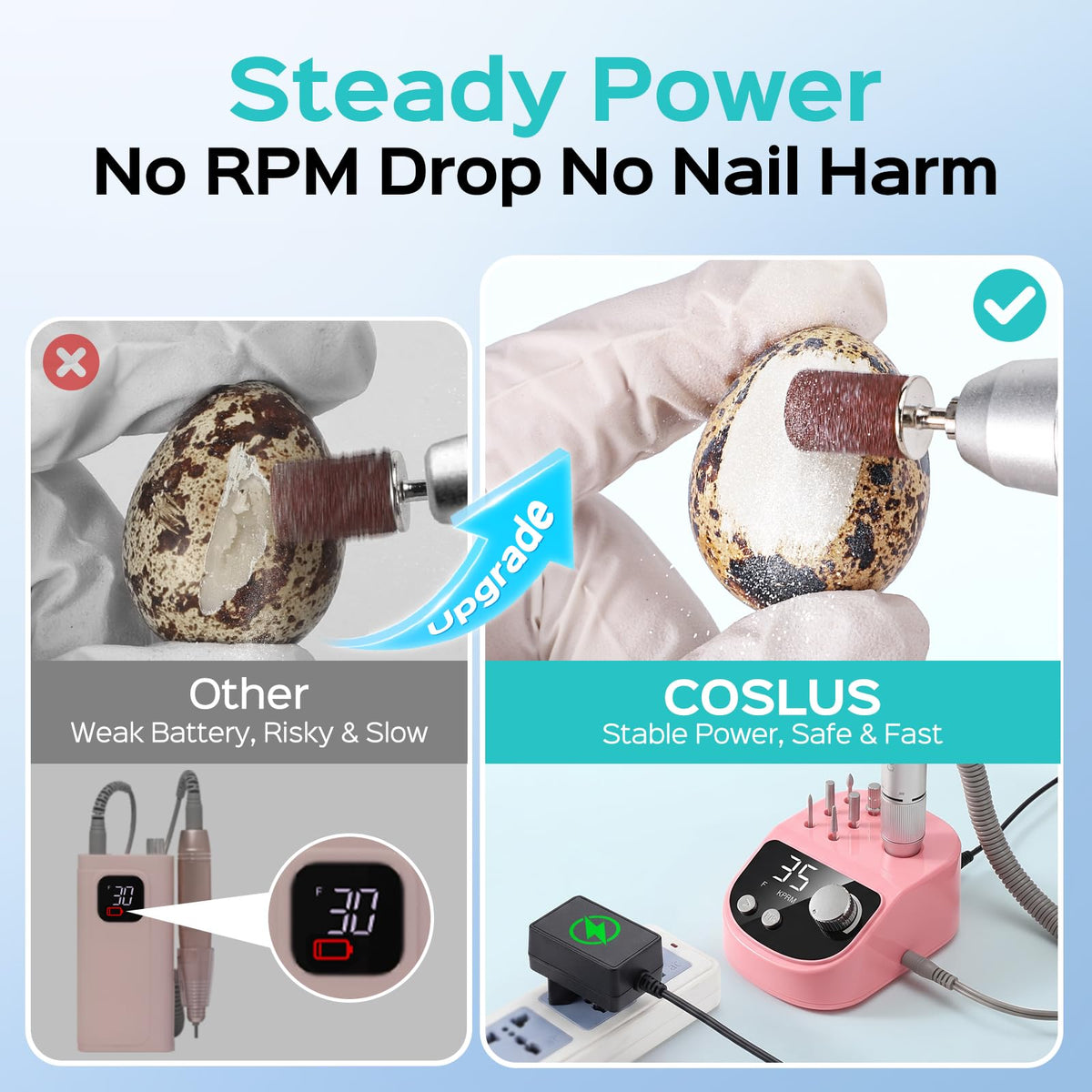 COSLUS handpiece close-up highlighting ergonomic grip and precise tip control