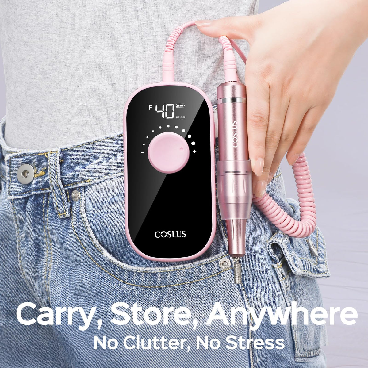 COSLUS E51 beside a ruler showing compact scale and easy storage