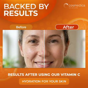Cosmedica bottle on bathroom counter in lifestyle setting promoting daily use