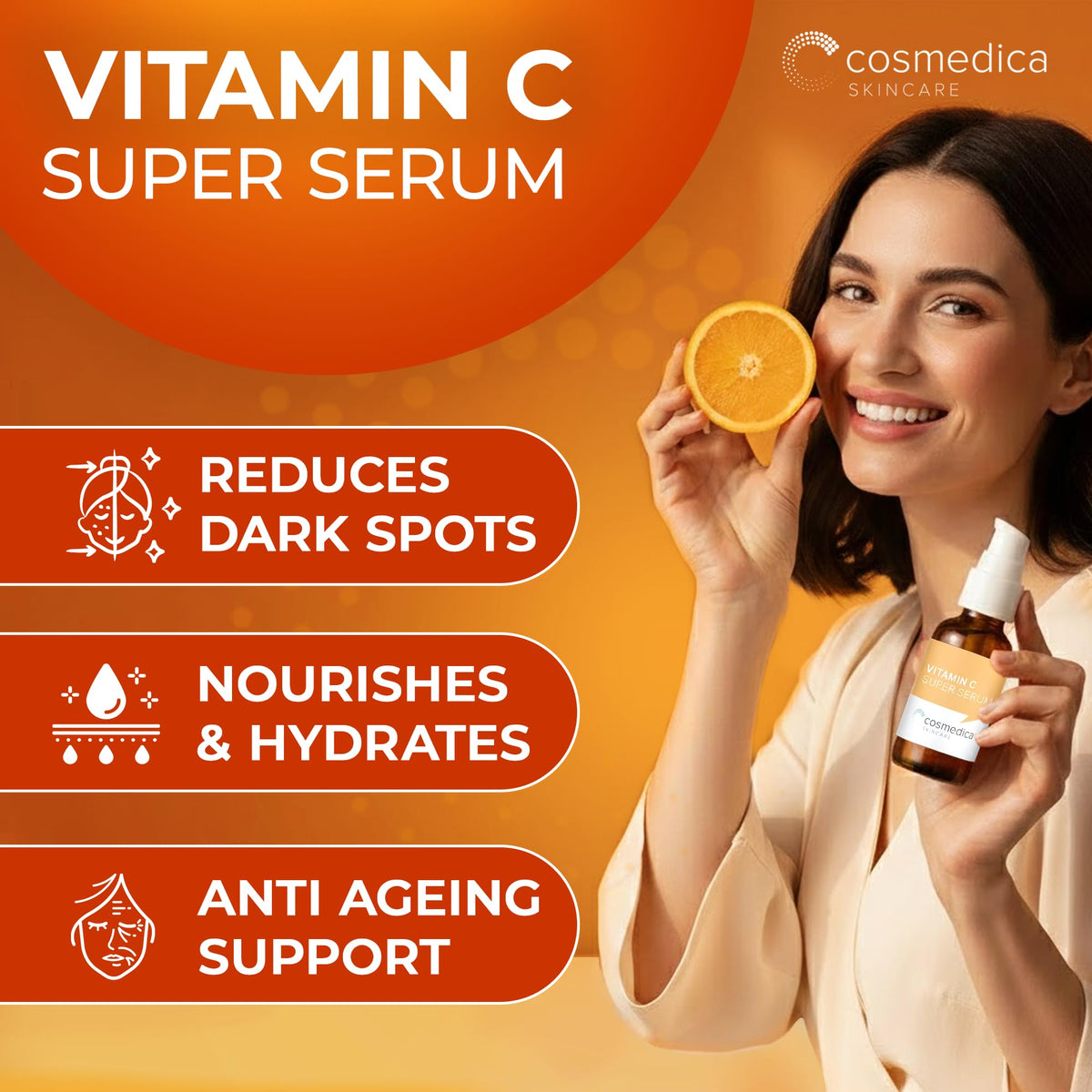 Cosmedica dropper dispensing serum texture for smooth, fast-absorbing hydration
