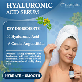 Cosmedica Hyaluronic Acid dropper texture showing hydration benefit