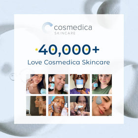 Cosmedica Skincare bottle staged on bathroom vanity showing routine-friendly placement