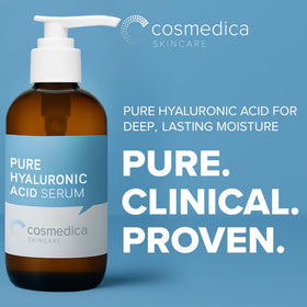 Cosmedica Skincare pump dispensing serum highlighting easy, controlled application
