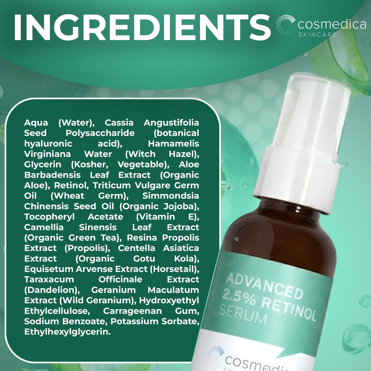Cosmedica Skincare dropper dispensing serum showing controlled application benefit
