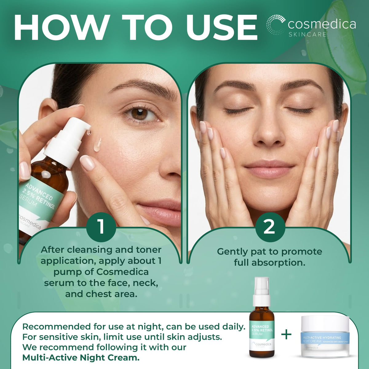 Cosmedica Skincare serum paired with sunscreen showing daytime protection benefit