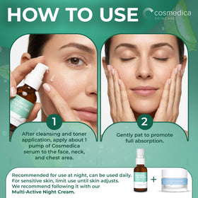 Cosmedica Skincare serum paired with sunscreen showing daytime protection benefit