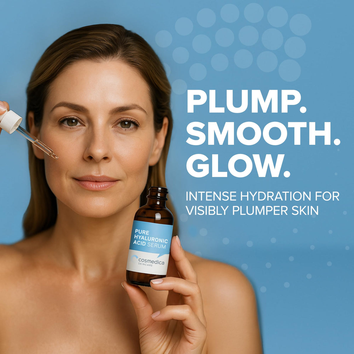 Cosmedica serum texture drop on hand showing lightweight hydration and smoothness