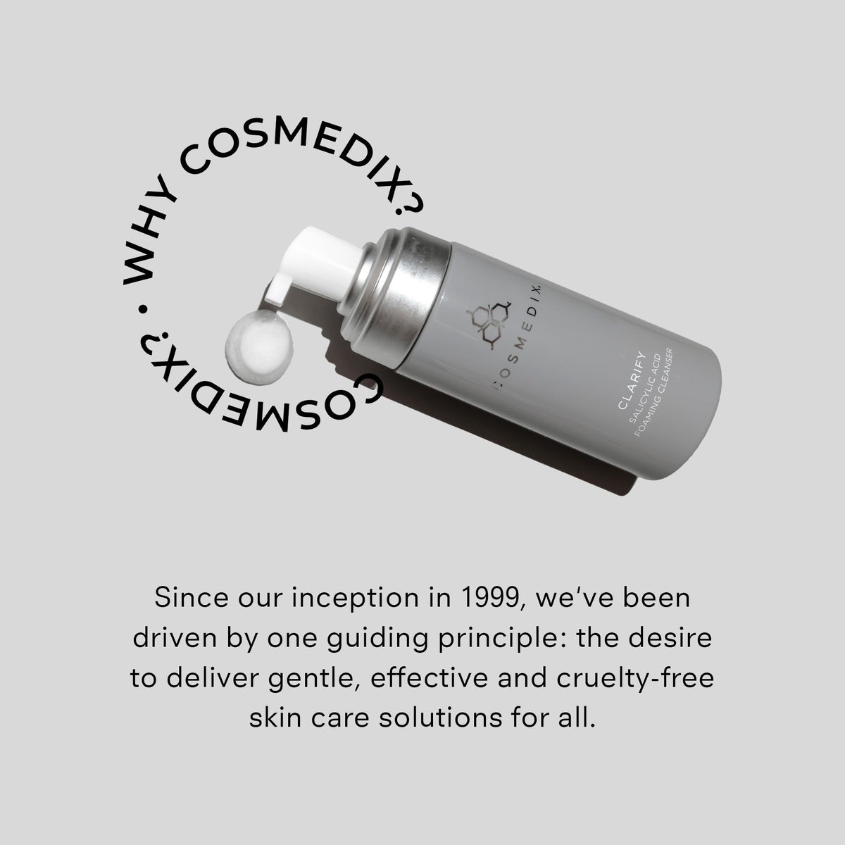 COSMEDIX placed beside towel and cleanser for morning routine visualization and calm