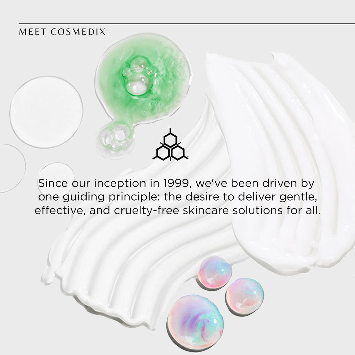 COSMEDIX box and bottle showing retail packaging and cruelty-free branding